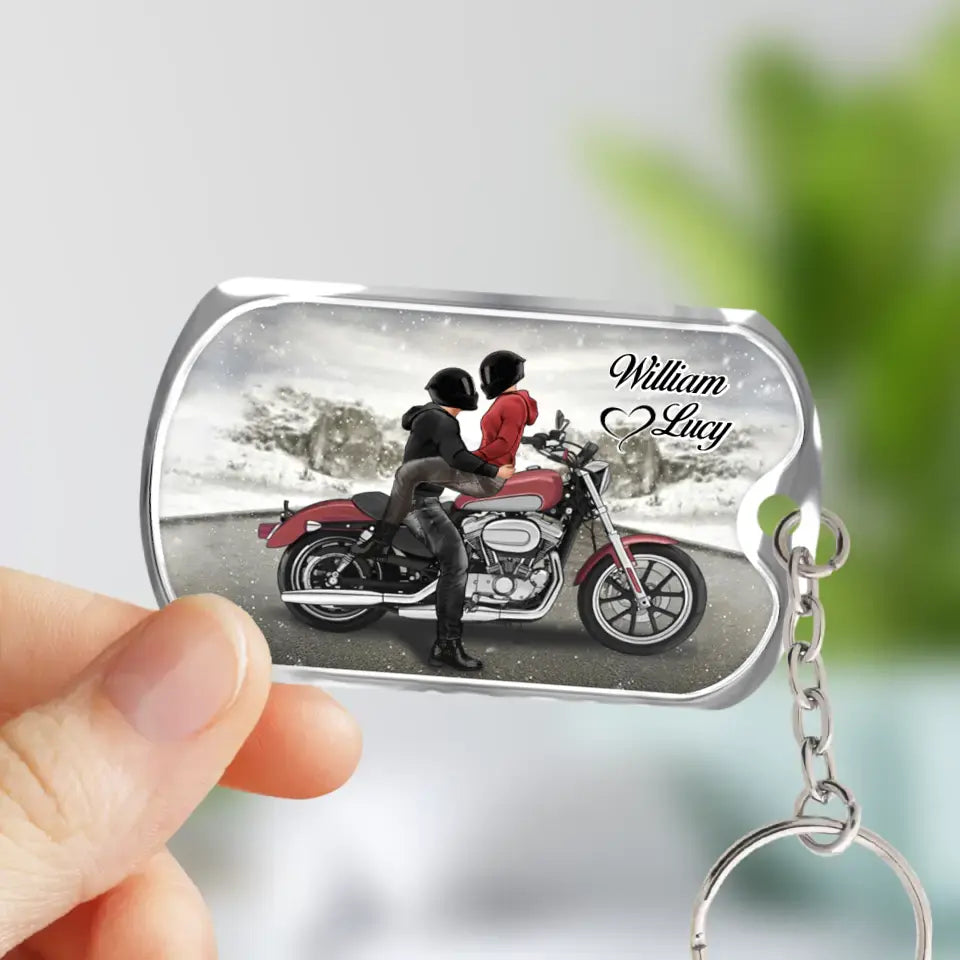Personalized Riding Couple Aluminum Keychain - Gift Idea for Husband/Wife/Couple/Him/Her - You Make My Heart Go Braaaap!