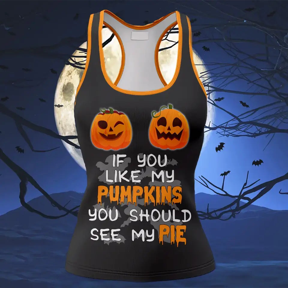 Personalized Funny Halloween AOP Tank Top/Leggings - Funny Gift Idea for Halloween - If You Like My Pumpkins You Should See My Pie