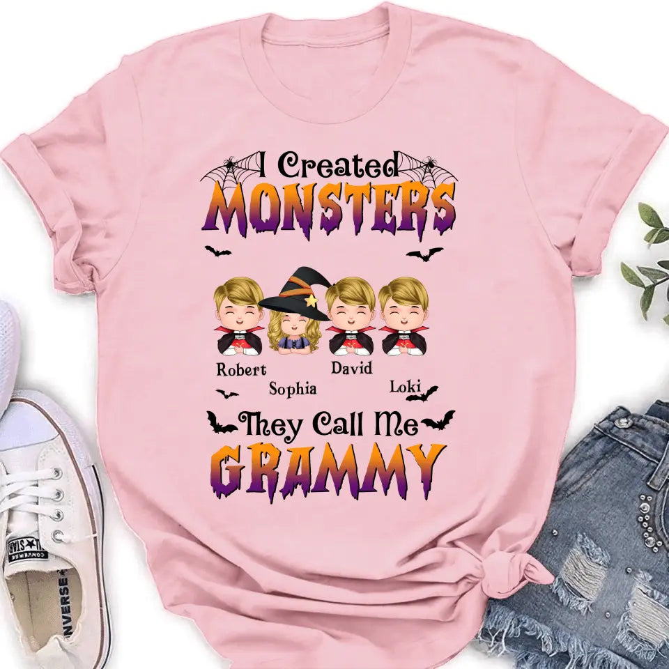 Personalized Grandma Shirt/Hoodie - Halloween Gift Idea for Witch Lovers - Up to 4 Kids - I Created Monsters They Call Me Grammy