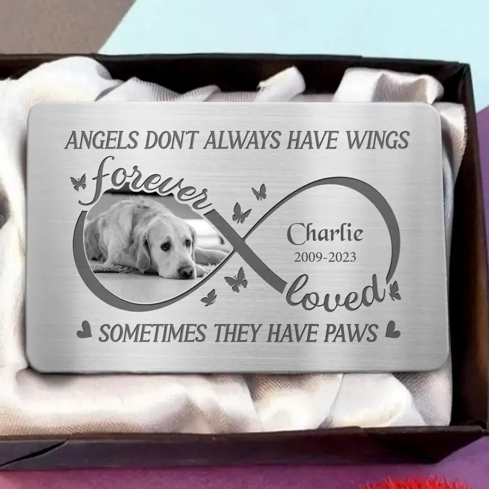 Personalized Memorial Aluminum Wallet Card - Upload Photo - Memorial Gift Idea For Dog Lover - Angels Don't Always Have Wings Sometimes They Have Paws