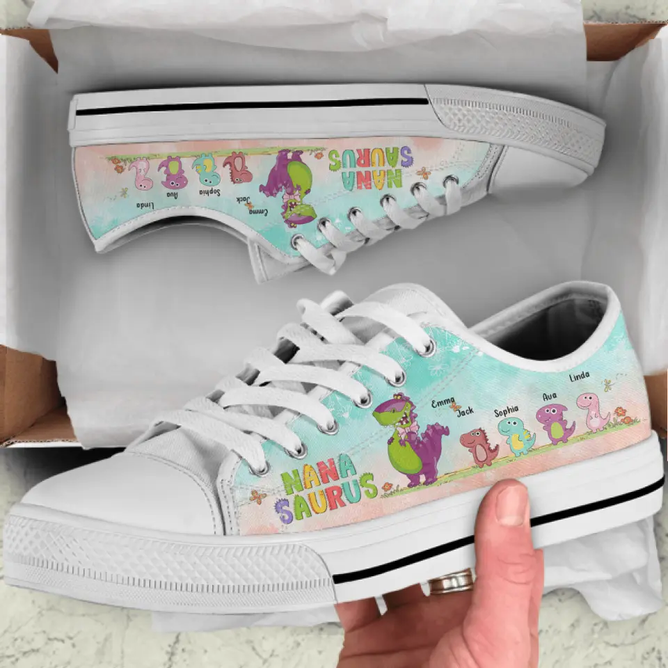 Personalized Dinosaur Kid Low Top Sneakers - Gift Idea For Kids - Nanasaurus