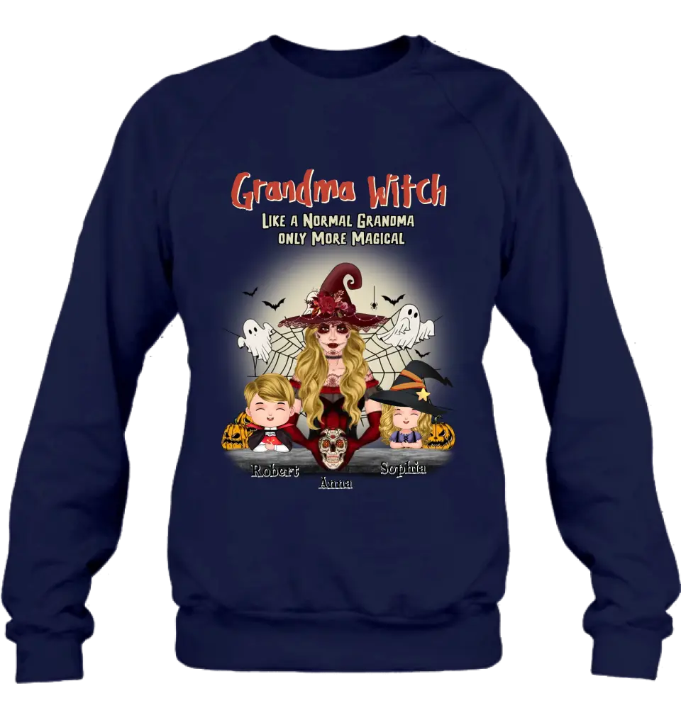 Personalized Grandma Witch Shirt/Hoodie - Gift Idea For Halloween - Up to 2 Kids - Grandma Witch Like A Normal Grandma Only More Magical