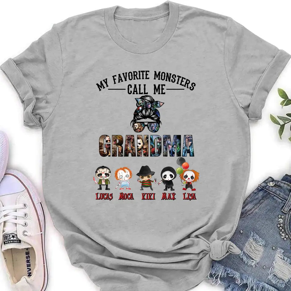 Personalized Halloween Shirt/Hoodie - Halloween Gift Idea for Halloween - Up to 5 Characters -  My Favorite Monsters Call Me Grandma
