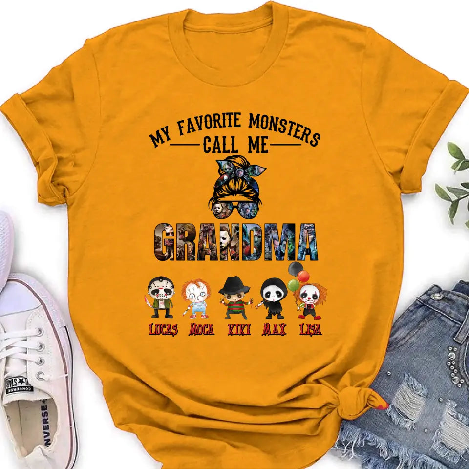 Personalized Halloween Shirt/Hoodie - Halloween Gift Idea for Halloween - Up to 5 Characters -  My Favorite Monsters Call Me Grandma