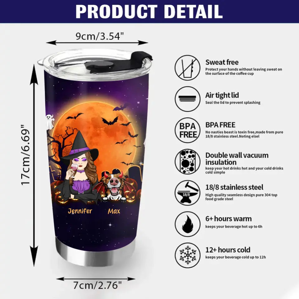 Personalized Witch Pet Mom Tumbler - Halloween Gift For Pet Lover - Up to 3 Dogs/Cats - Rockin' The Dog Mom And Witch  Life