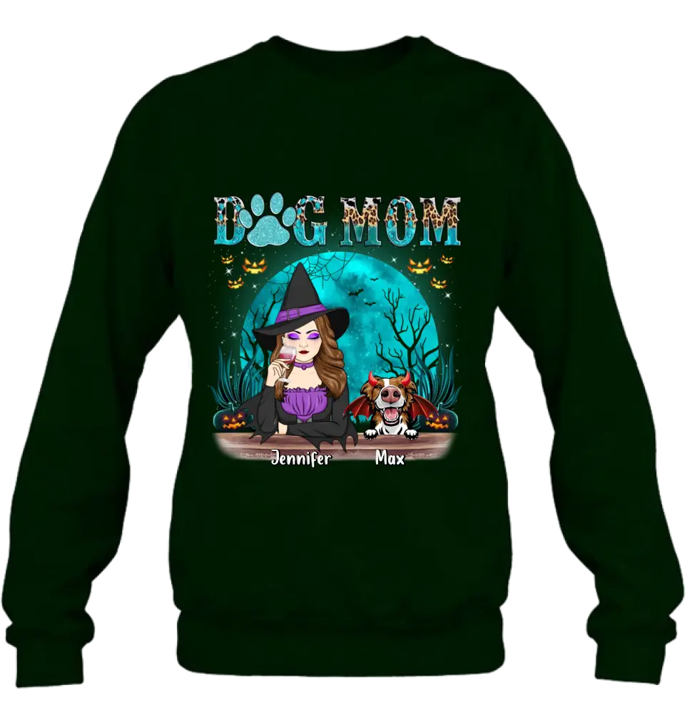 Personalized Witch Dog Mom T-shirt/Sweatshirt/Long Sleeve/Hoodie - Up to 4 Dogs - Halloween Gift For Dog Lover