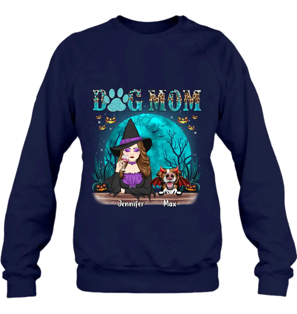 Personalized Witch Dog Mom T-shirt/Sweatshirt/Long Sleeve/Hoodie - Up to 4 Dogs - Halloween Gift For Dog Lover