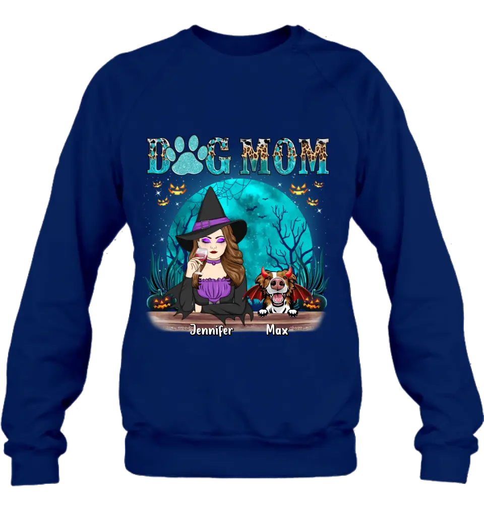 Personalized Witch Dog Mom T-shirt/Sweatshirt/Long Sleeve/Hoodie - Up to 4 Dogs - Halloween Gift For Dog Lover