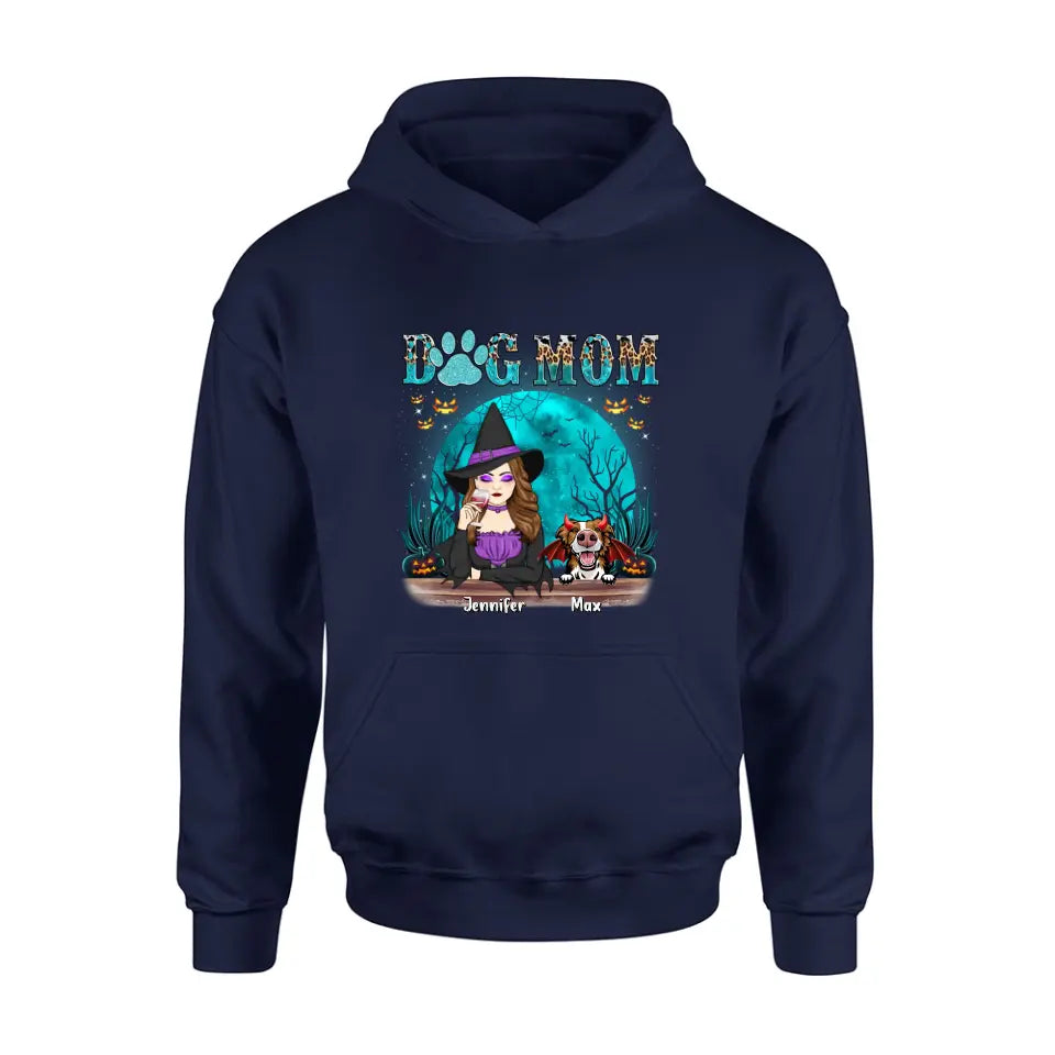 Personalized Witch Dog Mom T-shirt/Sweatshirt/Long Sleeve/Hoodie - Up to 4 Dogs - Halloween Gift For Dog Lover