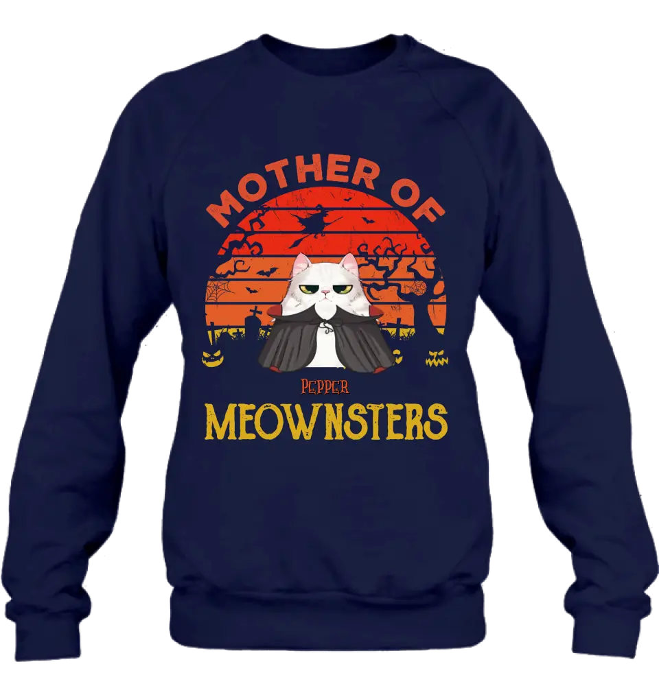 Personalized Halloween Cat T-shirt/Sweatshirt/Long Sleeve/Hoodie - Up to 4 Cats - Halloween Gift For Cat Lover - Mother Of Meownsters