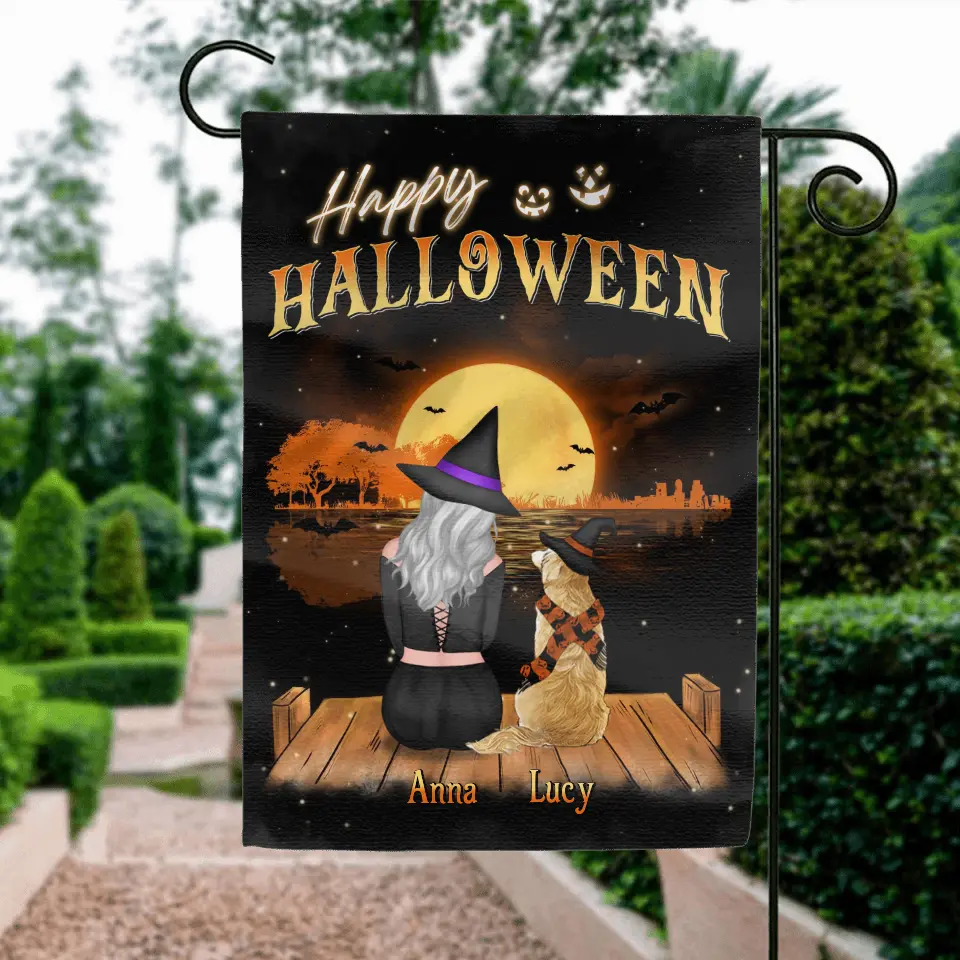 Personalized Dog Mom Flag - Up to 4 Dogs - Halloween Gift Idea for Dog Lovers - Happy Halloween