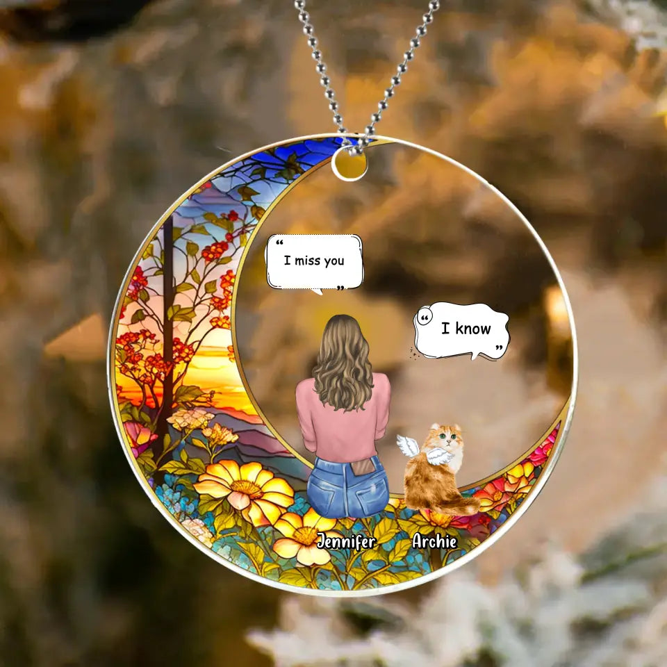 Personalized Memorial Pet Suncatcher Circle Acrylic Ornament - Memorial Gift Idea For Dog/Cat/Rabbit Owners - I Miss You