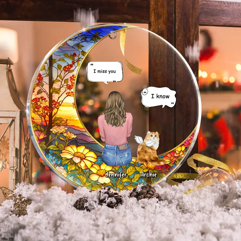 Personalized Memorial Pet Suncatcher Circle Acrylic Ornament - Memorial Gift Idea For Dog/Cat/Rabbit Owners - I Miss You