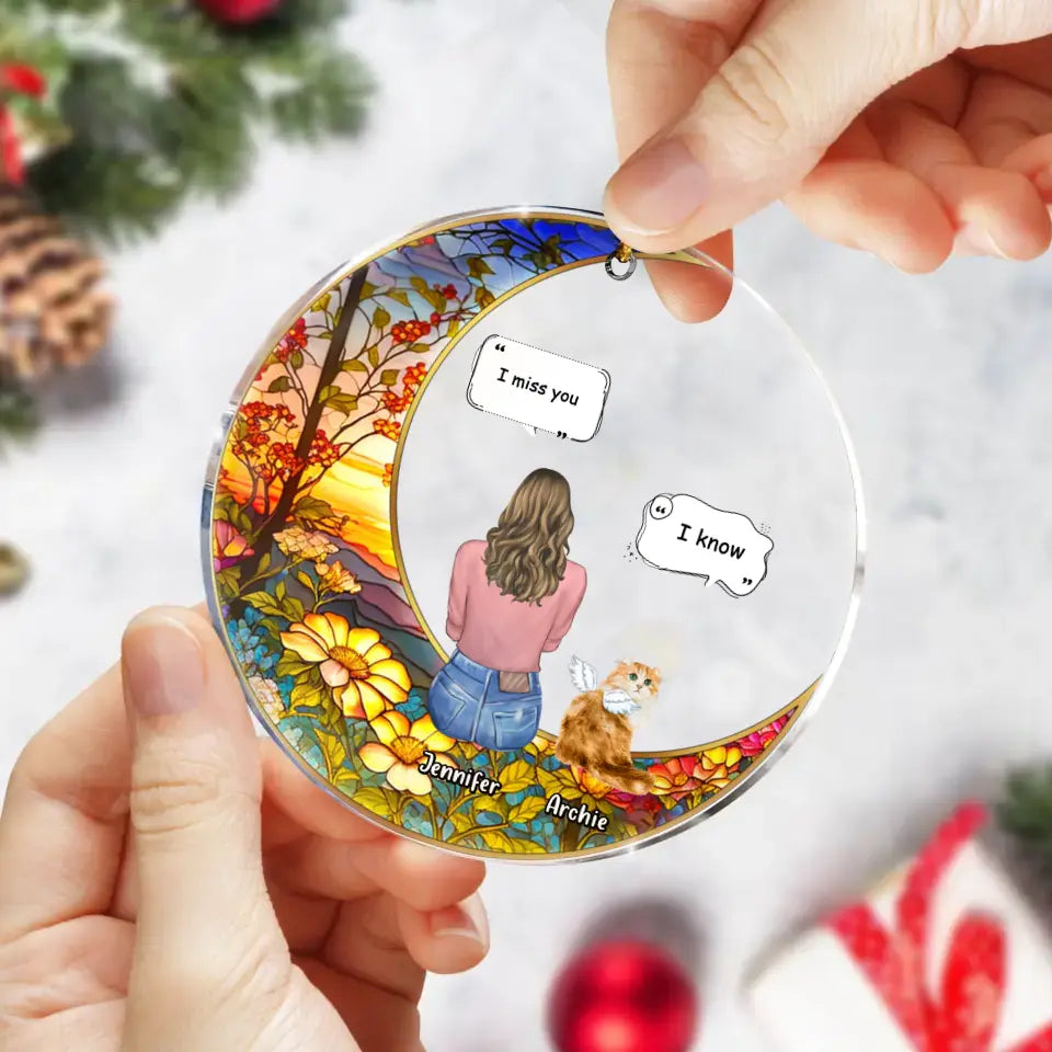 Personalized Memorial Pet Suncatcher Circle Acrylic Ornament - Memorial Gift Idea For Dog/Cat/Rabbit Owners - I Miss You
