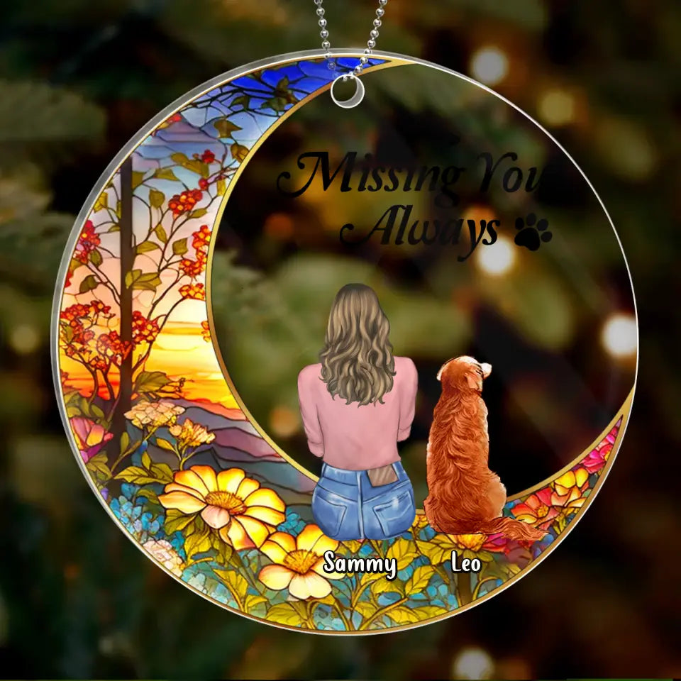 Personalized Memorial Pet Circle Acrylic Ornament - Up to 3 Pets - Memorial Gift Idea For Dog/Cat/Rabbit Owners - Missing You Always