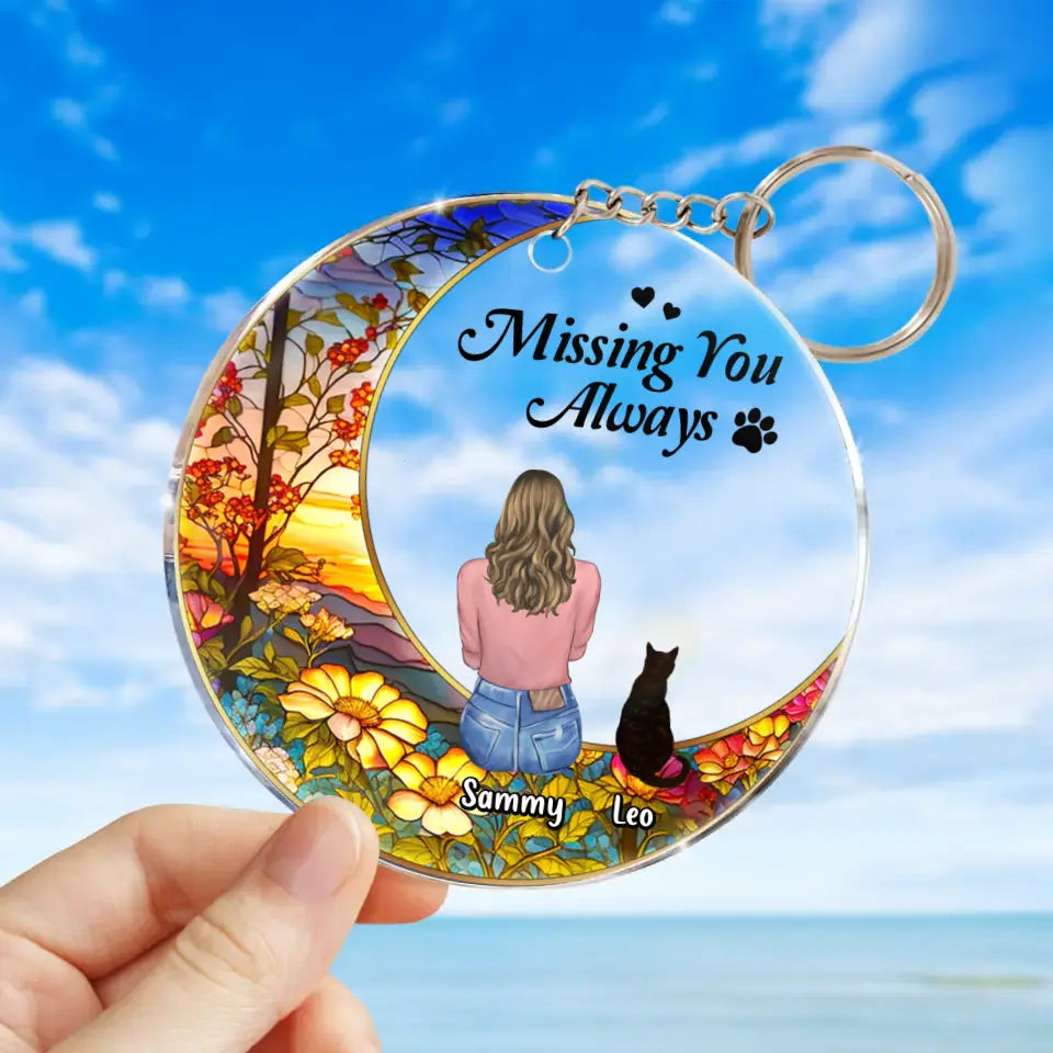 Personalized Memorial Pet Acrylic Keychain - Up to 3 Pets - Memorial Gift Idea For Dog/Cat/Rabbit Owners - Missing You Always