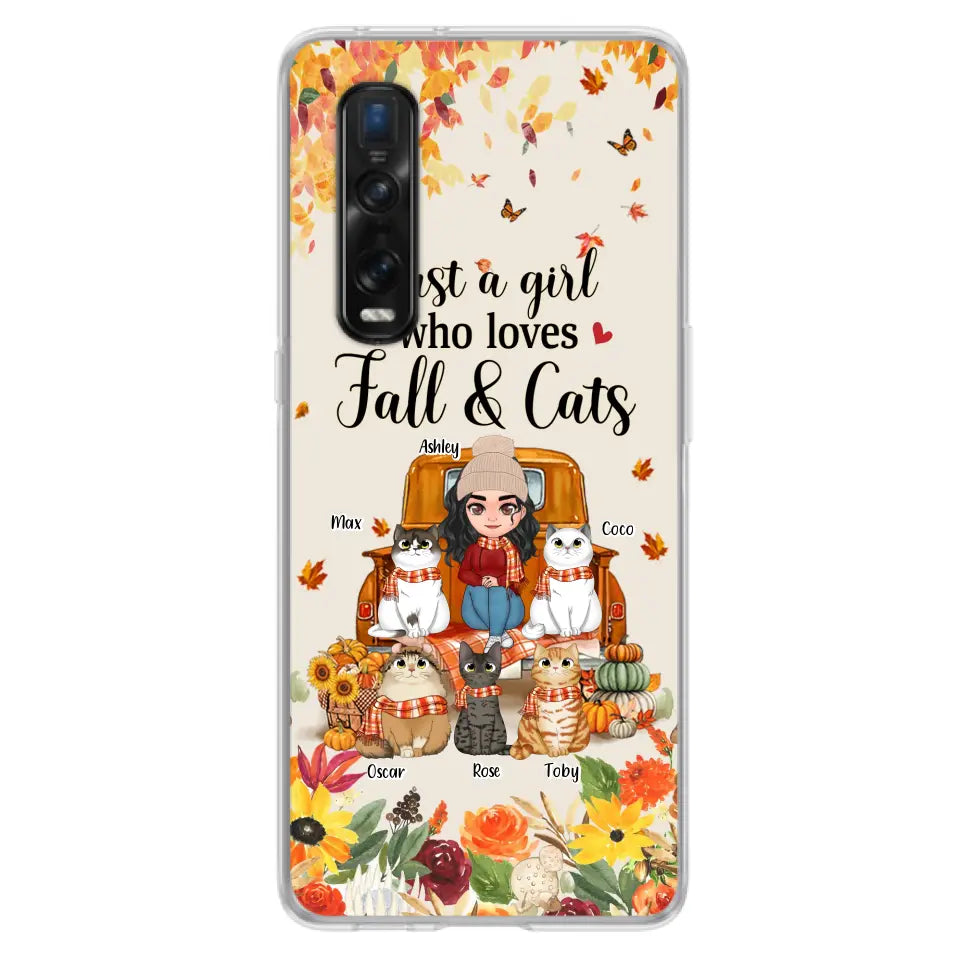 Personalized Cat Mom Autumn Phone Case - Gift Idea For Cat Lovers - Up to 5 Cats - Case For Xiaomi/Oppo/Huawei - Just A Girl Who Loves Fall & Cats