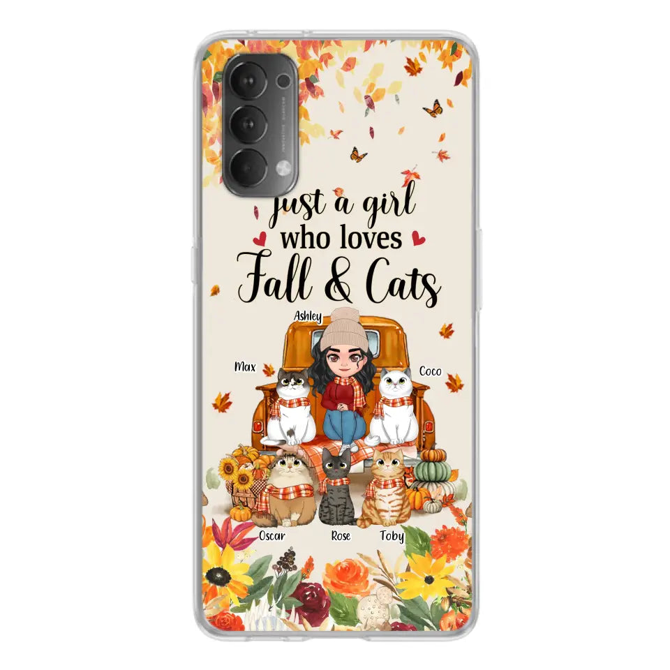 Personalized Cat Mom Autumn Phone Case - Gift Idea For Cat Lovers - Up to 5 Cats - Case For Xiaomi/Oppo/Huawei - Just A Girl Who Loves Fall & Cats