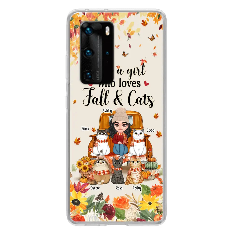 Personalized Cat Mom Autumn Phone Case - Gift Idea For Cat Lovers - Up to 5 Cats - Case For Xiaomi/Oppo/Huawei - Just A Girl Who Loves Fall & Cats
