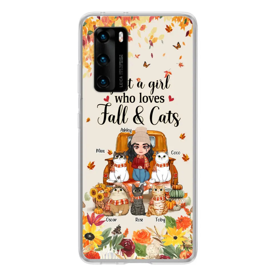 Personalized Cat Mom Autumn Phone Case - Gift Idea For Cat Lovers - Up to 5 Cats - Case For Xiaomi/Oppo/Huawei - Just A Girl Who Loves Fall & Cats