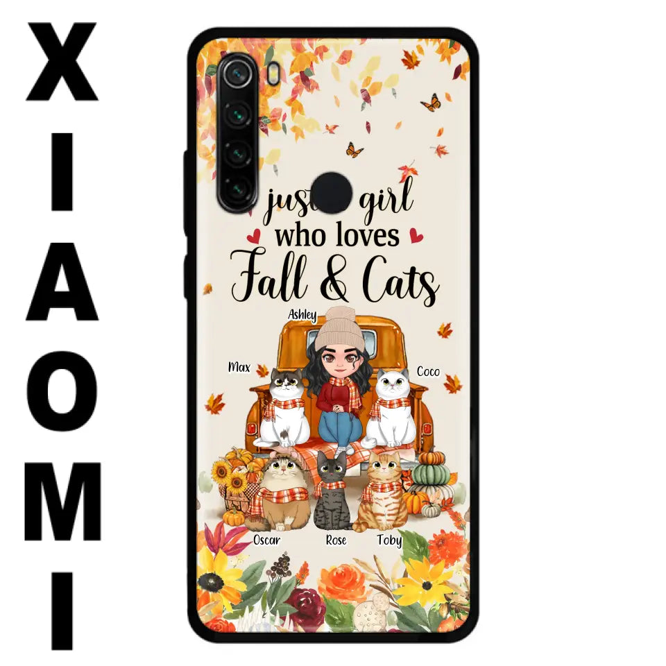 Personalized Cat Mom Autumn Phone Case - Gift Idea For Cat Lovers - Up to 5 Cats - Case For Xiaomi/Oppo/Huawei - Just A Girl Who Loves Fall & Cats