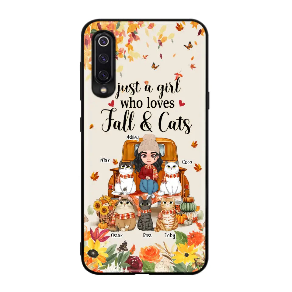 Personalized Cat Mom Autumn Phone Case - Gift Idea For Cat Lovers - Up to 5 Cats - Case For Xiaomi/Oppo/Huawei - Just A Girl Who Loves Fall & Cats