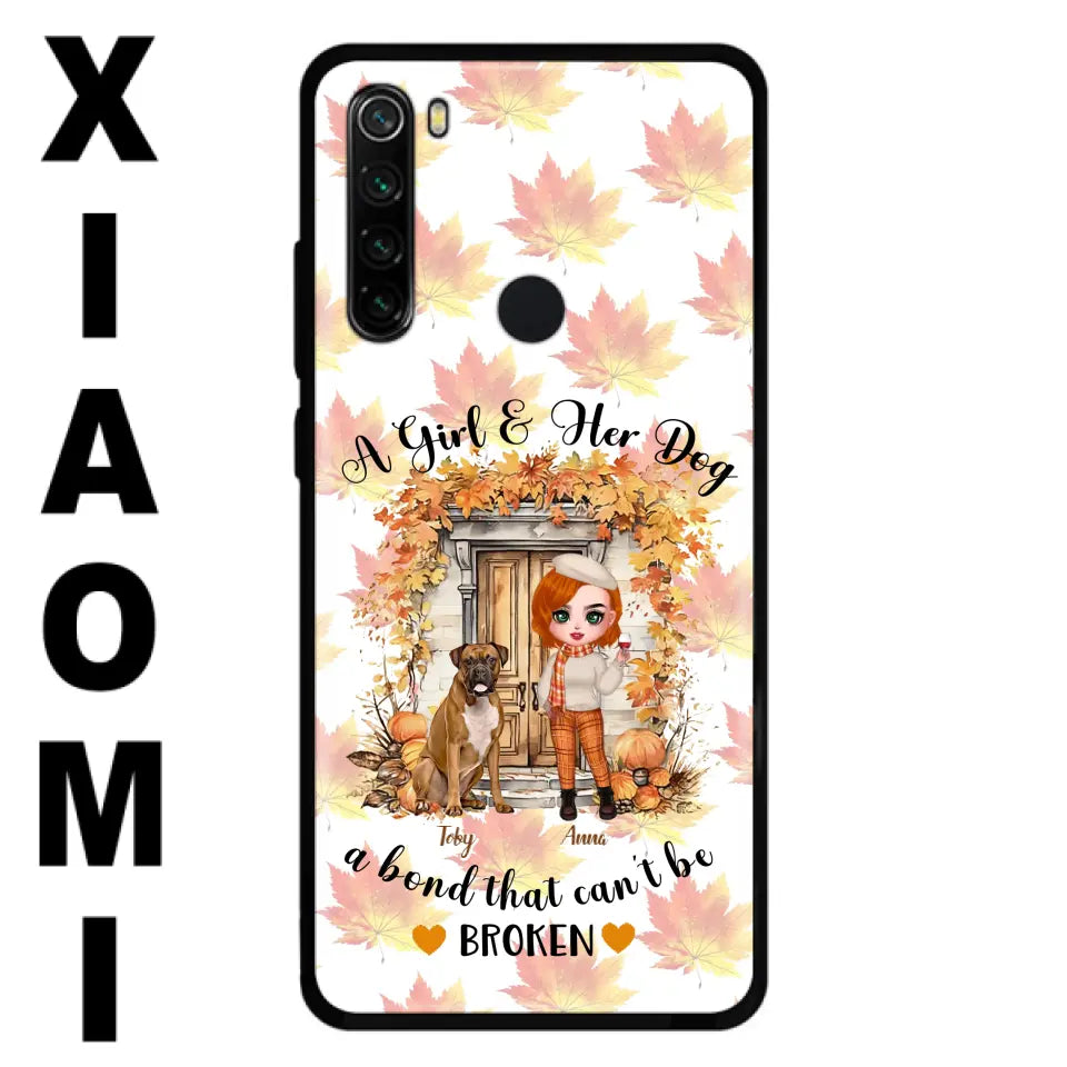Personalized Fall And Dogs Phone Case - Gift Idea for Dog Lovers - Up to 6 Dogs - A Girl & Her Dogs A Bond That Can't Be Broken - Case For Xiaomi/ Oppo/ Huawei