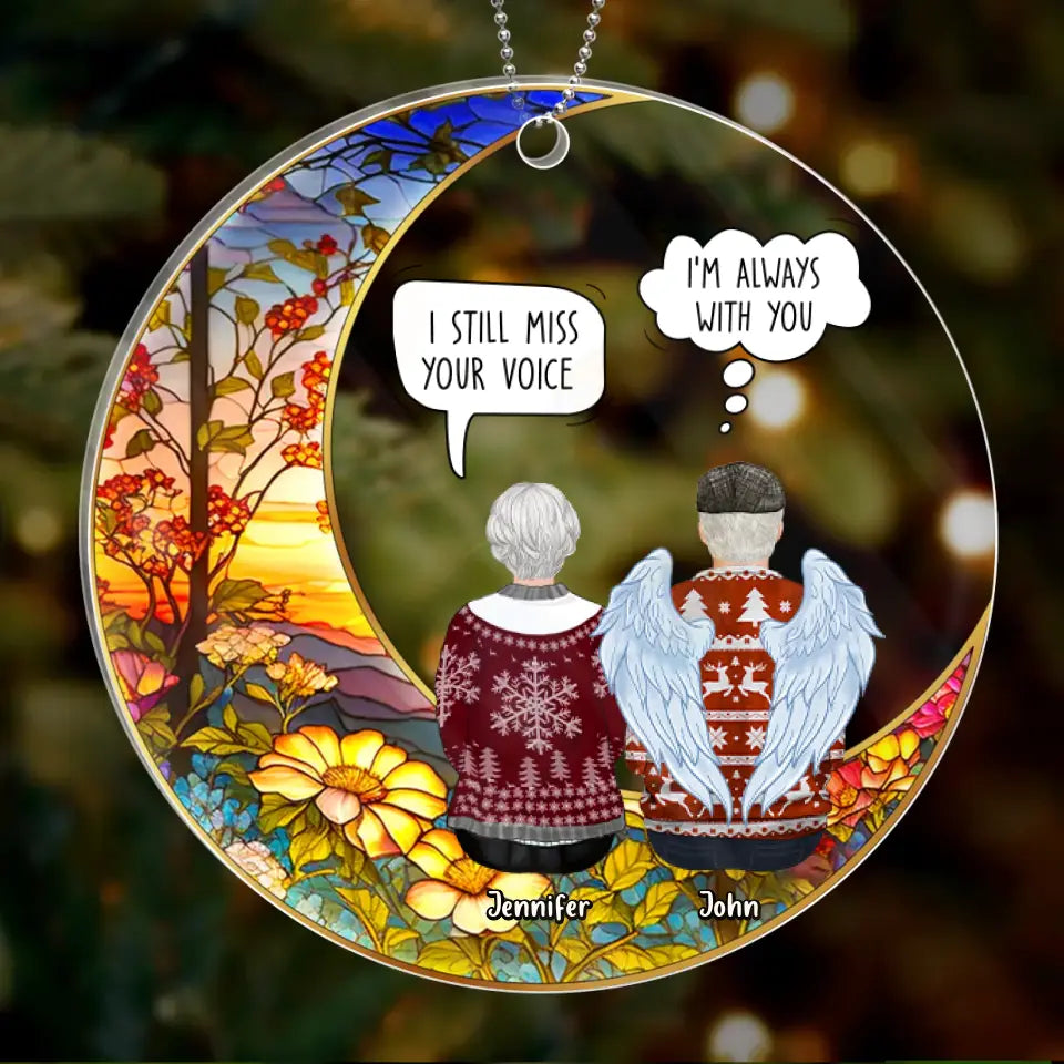 Personalized Memorial Couple Suncatcher Circle Acrylic Ornament - Memorial Gift Idea For Loss Of Husband/Wife - I Still Talk About You