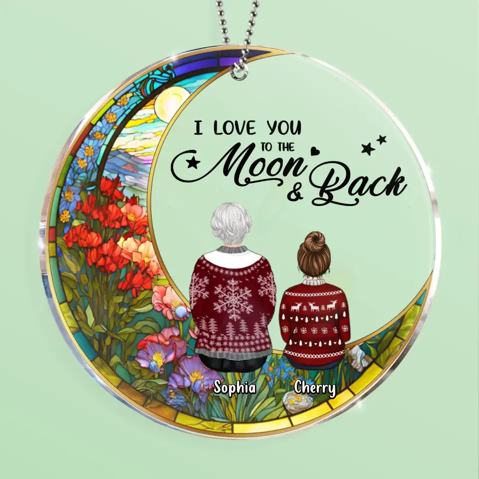 Personalized Family Circle Acrylic Ornament - Grandparent With Up To 3 Children - Christmas Gift Idea - I Love You To The Moon & Back