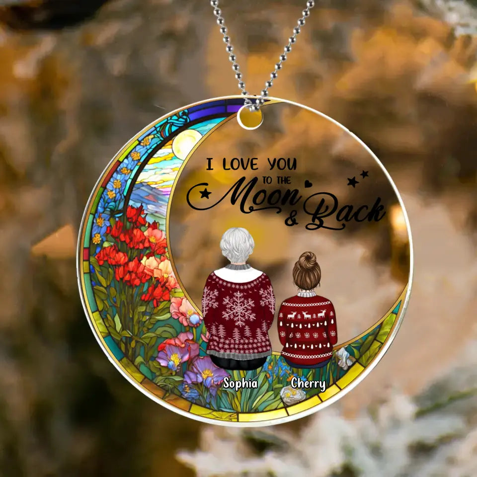 Personalized Family Circle Acrylic Ornament - Grandparent With Up To 3 Children - Christmas Gift Idea - I Love You To The Moon & Back