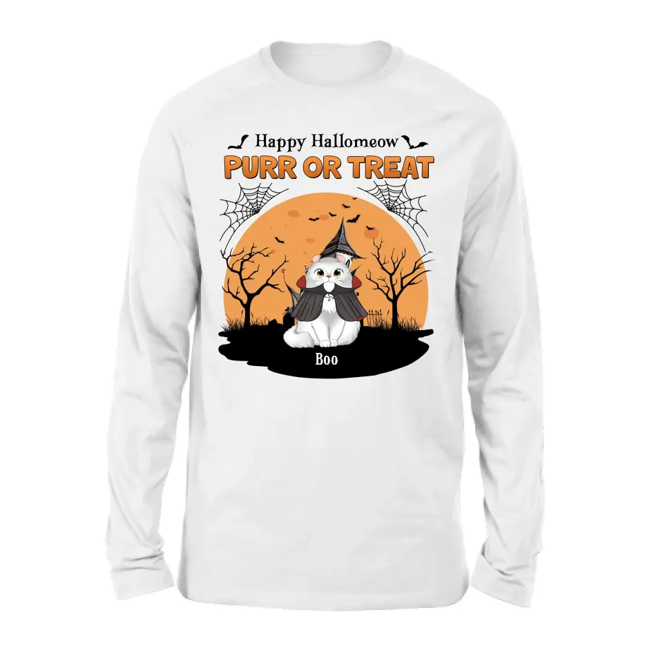 Custom Personalized Meowloween Shirt/Hoodie - Up to 6 Cats - Halloween Gift Idea for Cat Lovers - Happy Hallomeow