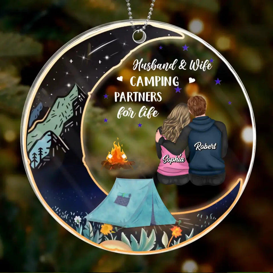 Personalized Camping Couple Acrylic Ornament - Gift Idea for Camping Lovers/Couple - Husband & Wife Camping Partners For Life