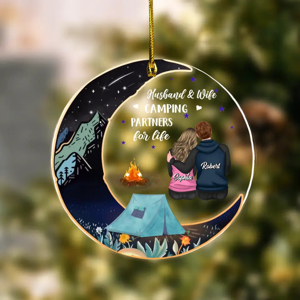 Personalized Camping Couple Acrylic Ornament - Gift Idea for Camping Lovers/Couple - Husband & Wife Camping Partners For Life