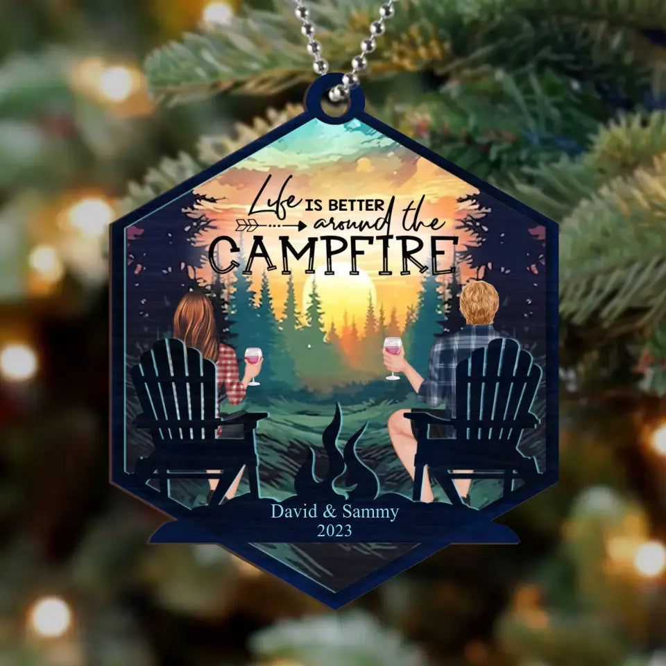 Personalized Camping Couple Wooden Ornament - Gift For Couple/Camping Lover - Life Is Better Around The Campfire