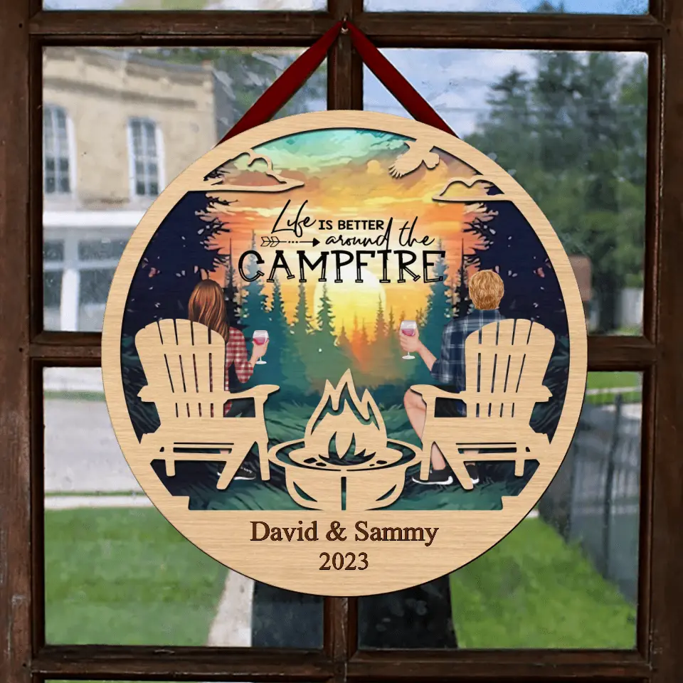 Personalized Camping Couple Wooden Sign - Gift For Couple/Camping Lover - Life Is Better Around The Campfire