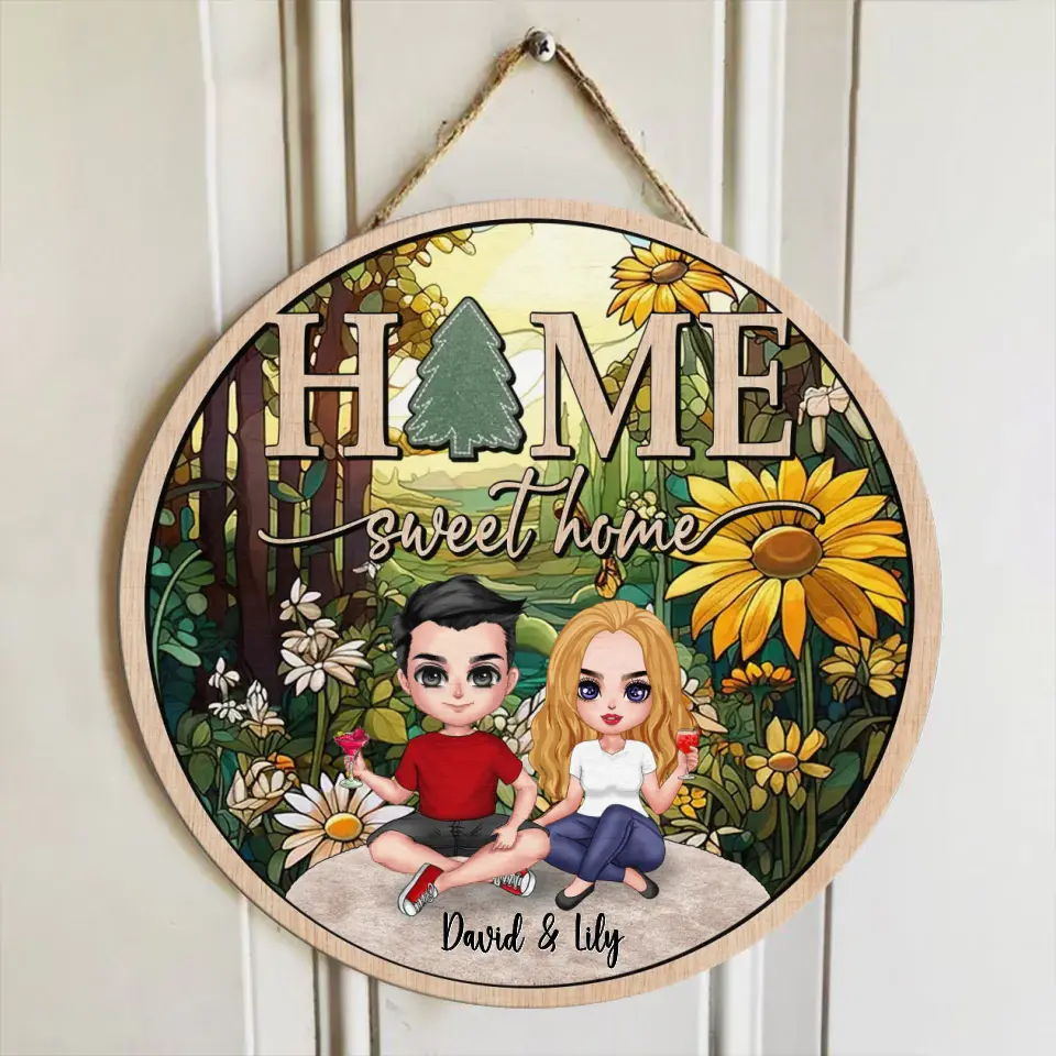 Personalized Couple Wooden Sign - Gift For Couple - Gift To Him/Her - Anniversary Gift - Home Sweet Home
