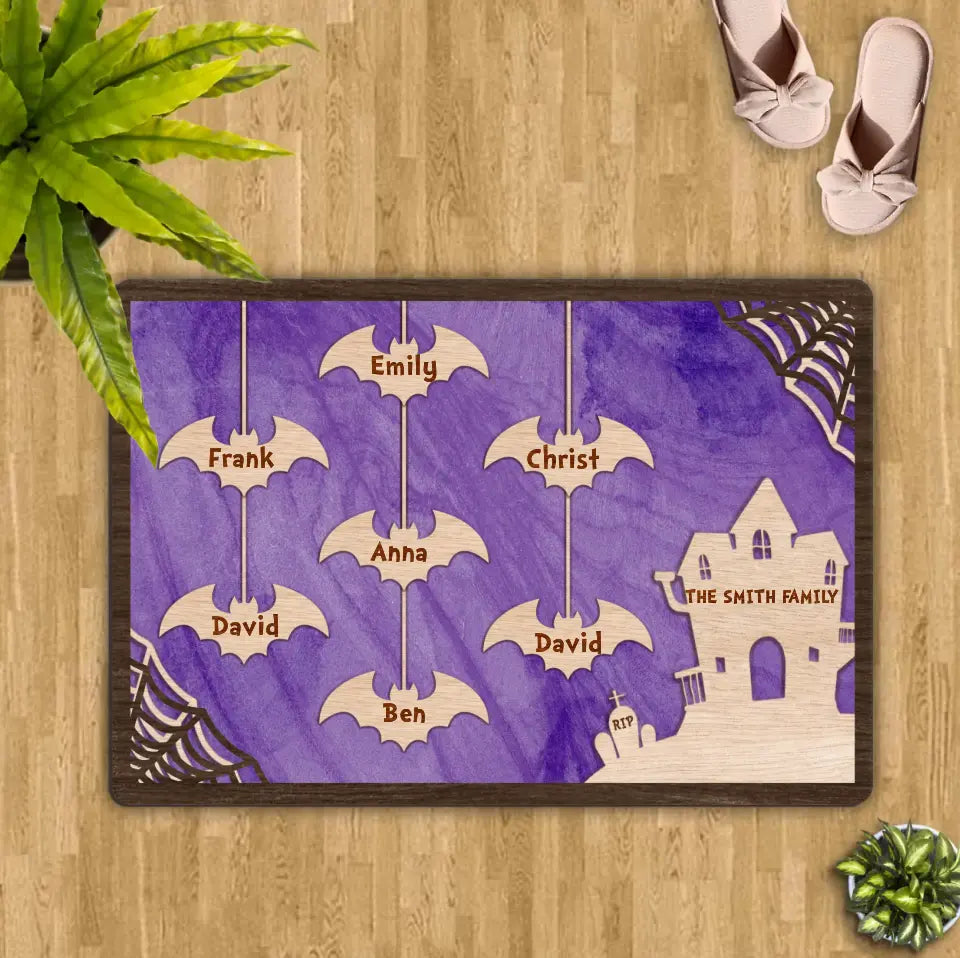 Halloween Personalized Bat Family Doormat - Up to 4 dogs - Halloween Decor