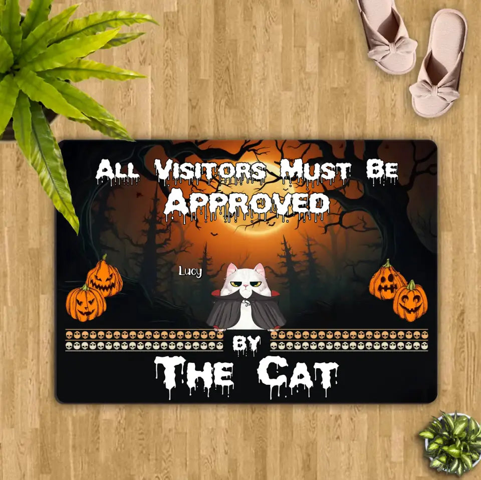 Personalized Halloween Cat Doormat - Up to 6 Cats - Halloween Gift Idea For Cat Lovers - All Visitors Must Be Approved By The Cat