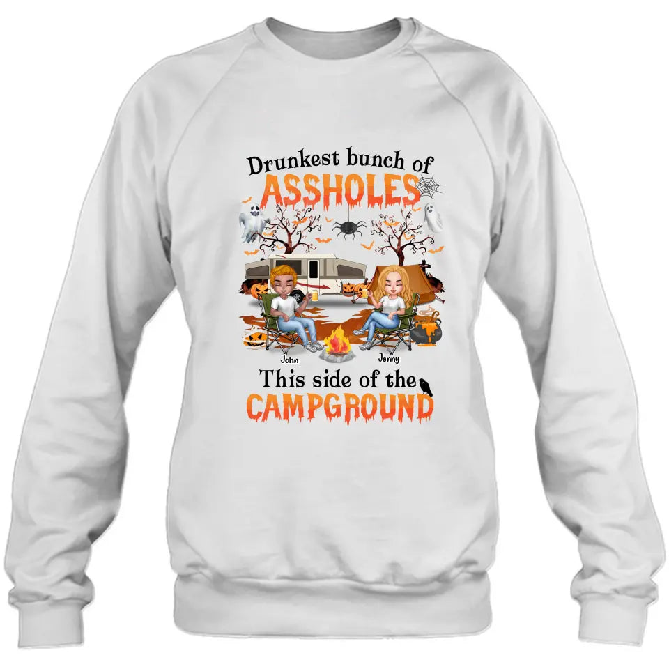 Personalized Camping Friends Shirt - Up to 7 People - Halloween Gift Idea For Friends/Camping Lover - If I'm Drunk It's My Camping Friends' Fault