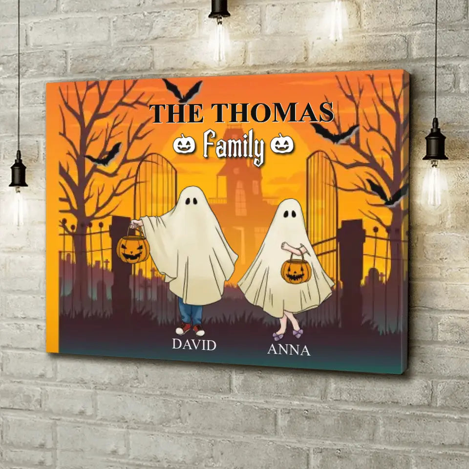 Personalized Halloween Ghost Family Canvas - Halloween Gift For Couple/Family - Up to 5 People With 4 Pets - The Thomas Family
