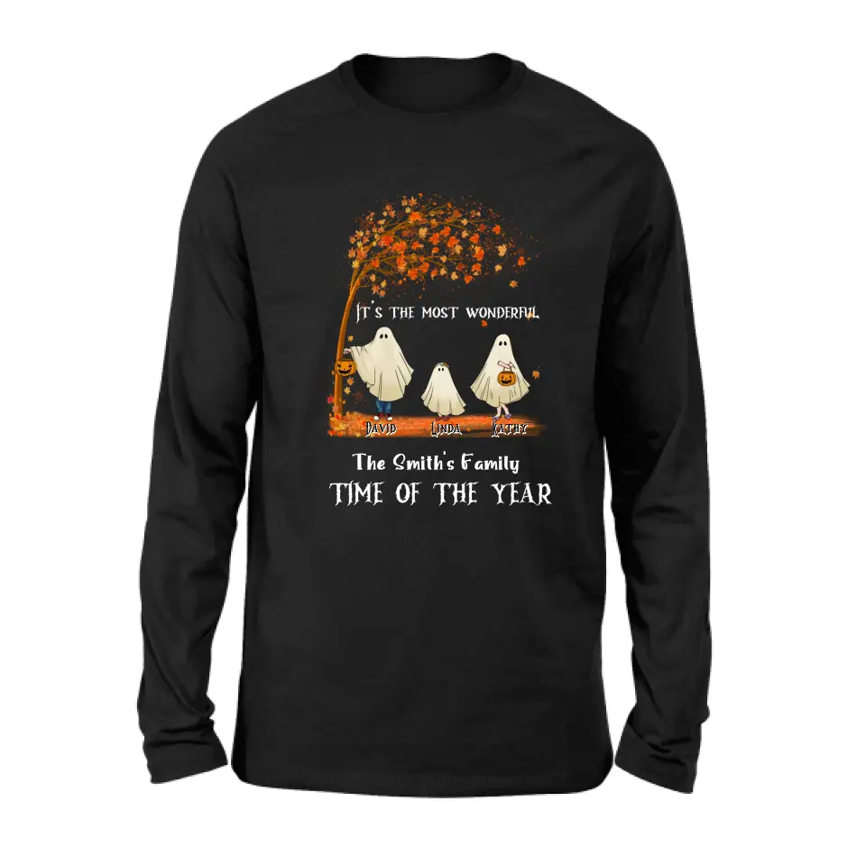 Personalized Halloween Ghost Family Shirt/Hoodie - Halloween Gift For Couple/Family - Up to 6 People With 3 Pets - It's The Most Wonderful Time Of The Year