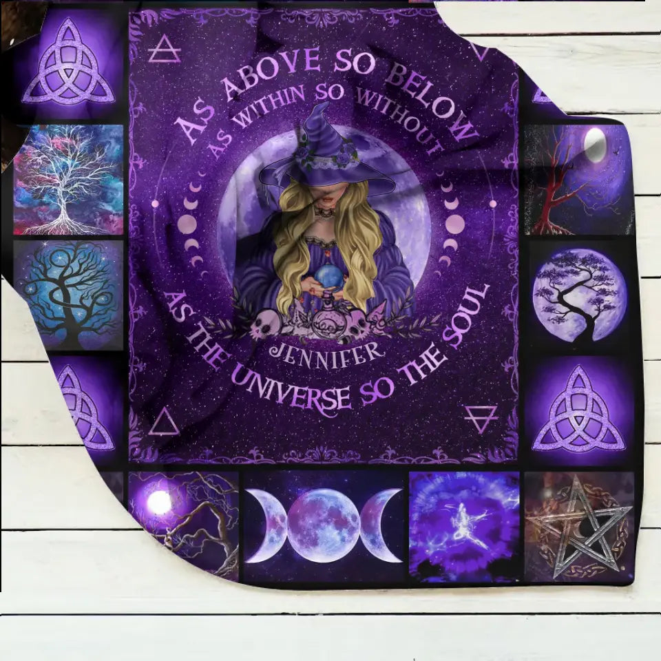 Personalized Witch Fleece Throw Blanket/Quilt - Halloween Gift Idea For Witch Lovers - As Above So Below As Within So Without