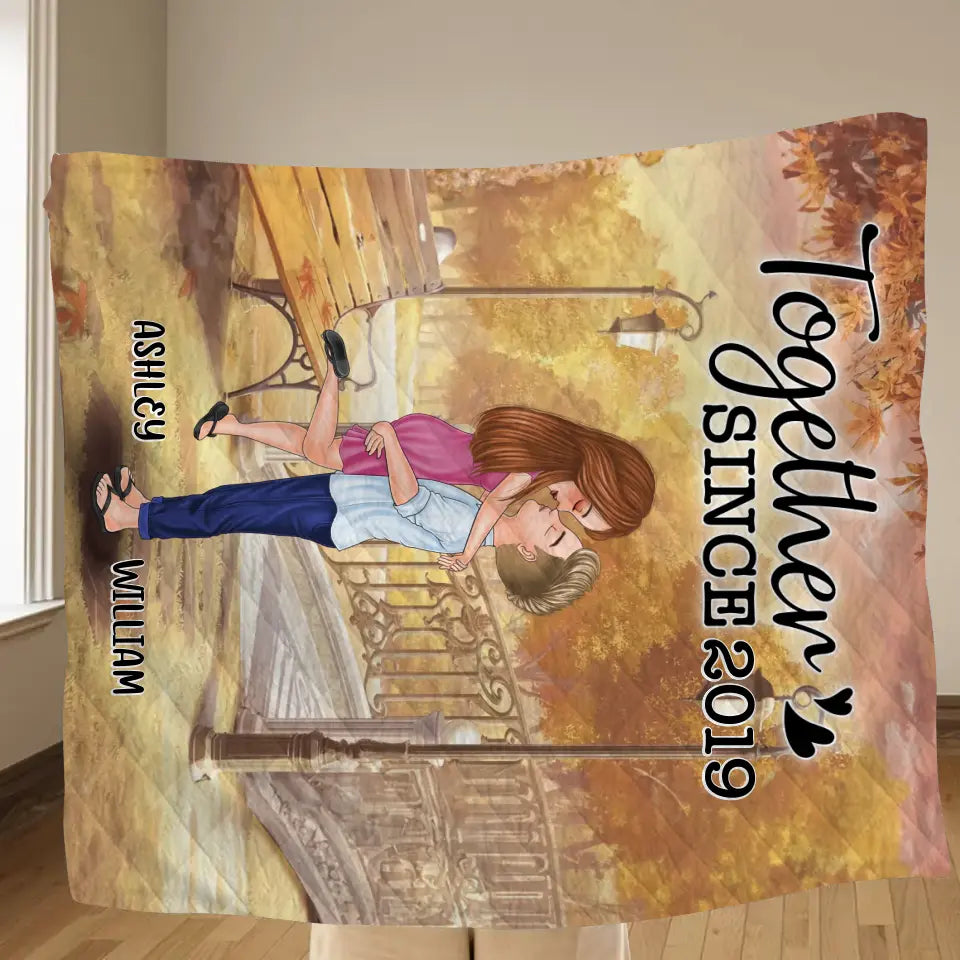 Personalized Couple Quilt/Single Layer Fleece Blanket - Wedding/Anniversary Gift Idea for Couple - Together Since 2019
