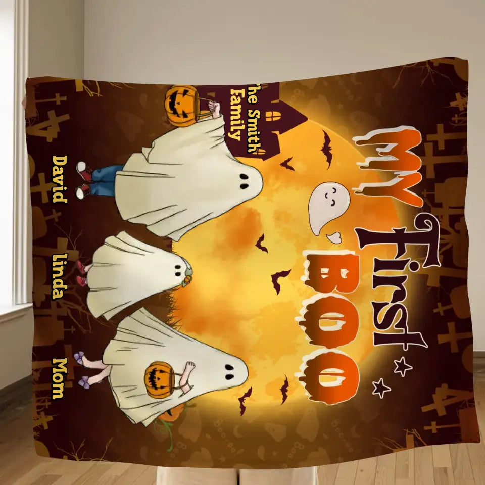 Personalized 1st Halloween Fleece Throw Blanket/Quilt - Gift Idea For Halloween/Family - My First Boo