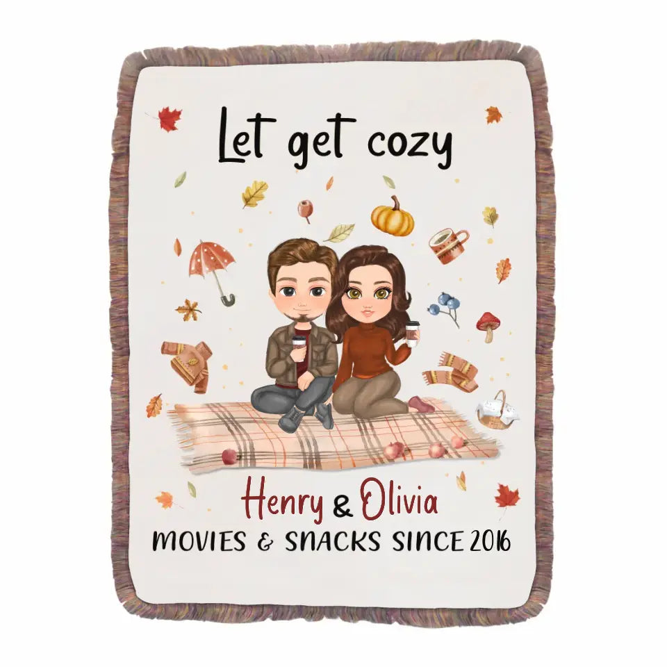 Personalized Autumn Couple Fringe Blanket - Gift Idea For Couple/Husband/Wife - Let Get Cozy