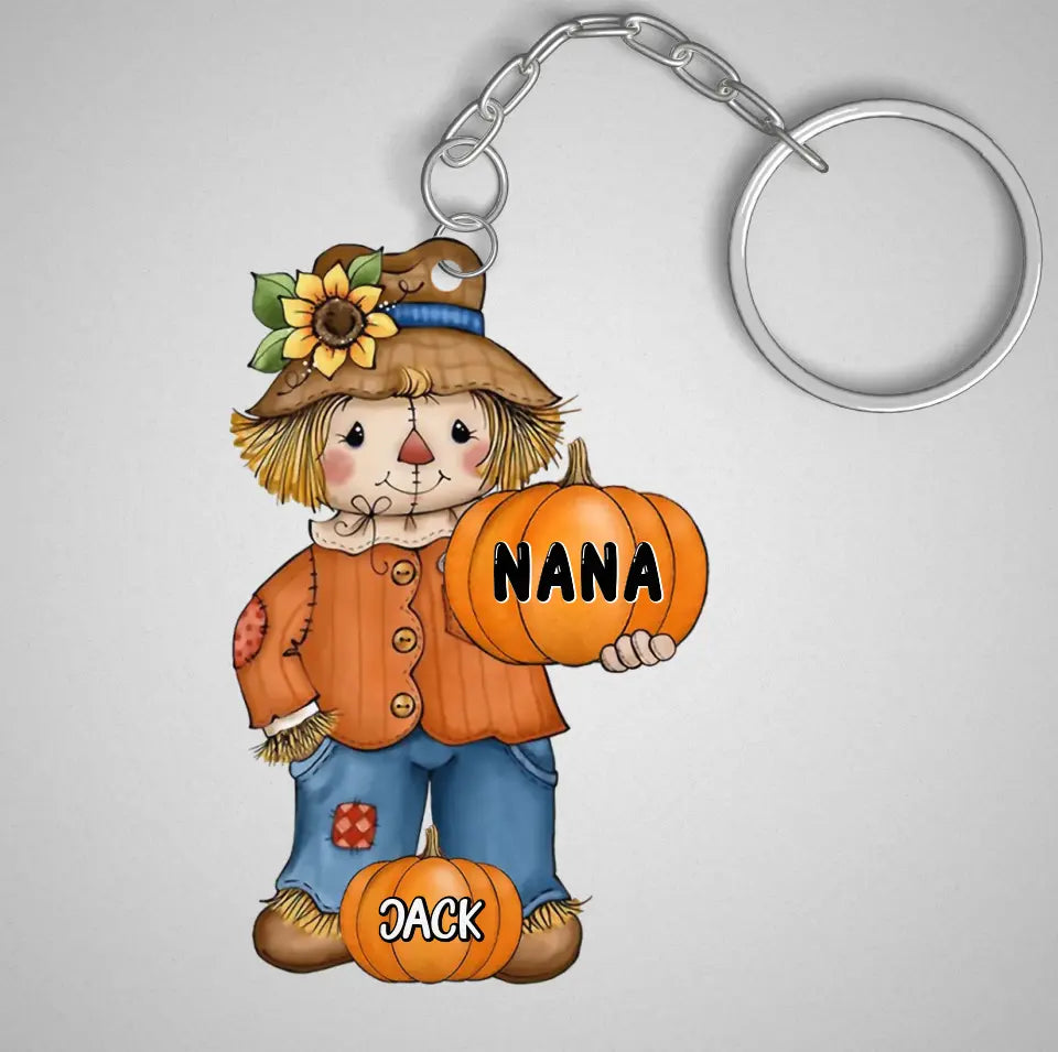 Personalized Scrarecrow Wooden Keychain - Up to 10 Kids - Halloween Gift for Grandma/Mom