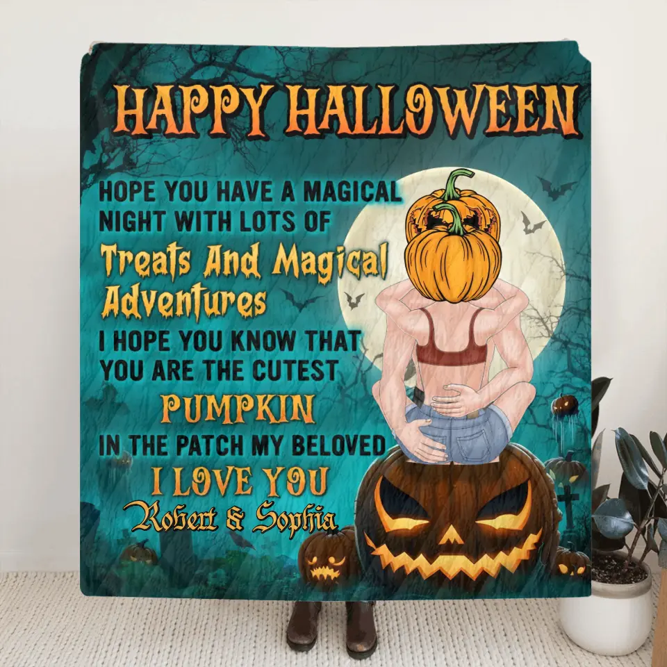 Personalized Couple Fleece Throw Blanket/Quilt - Gift Idea For Him/Her/Couple/Halloween - Happy Halloween Hope You Have A Magical Night