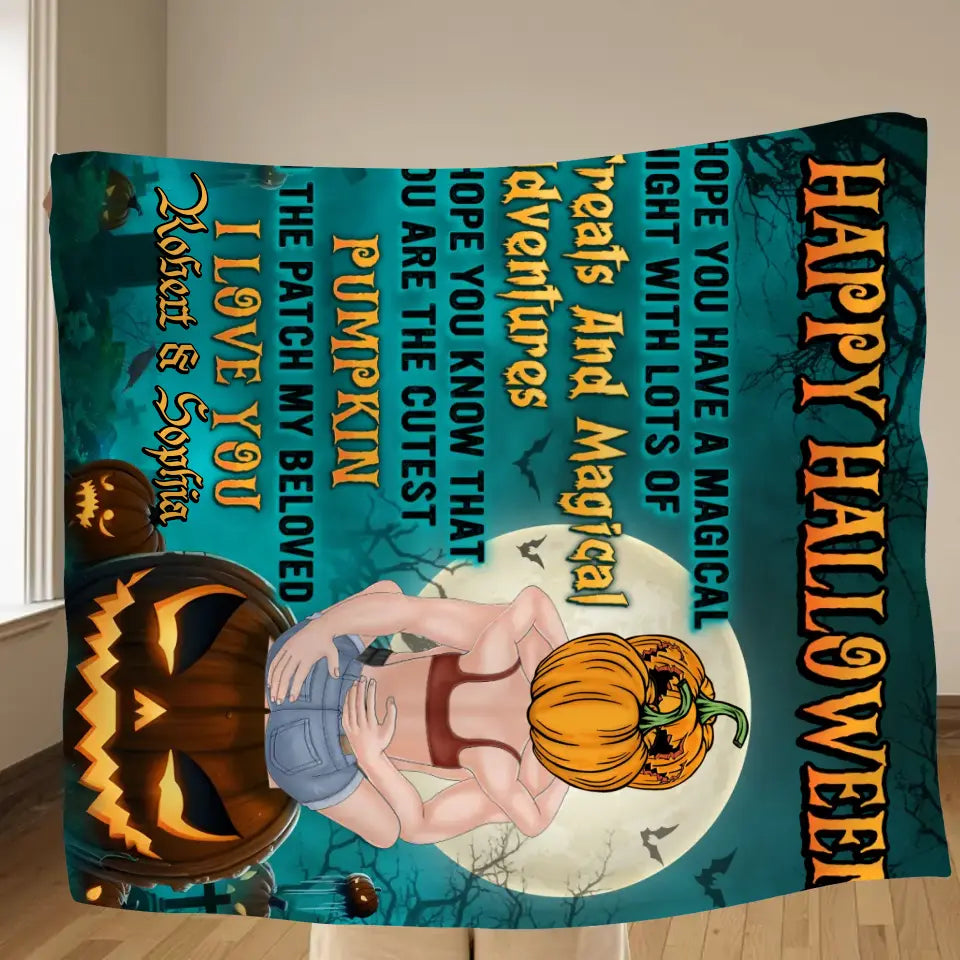 Personalized Couple Fleece Throw Blanket/Quilt - Gift Idea For Him/Her/Couple/Halloween - Happy Halloween Hope You Have A Magical Night