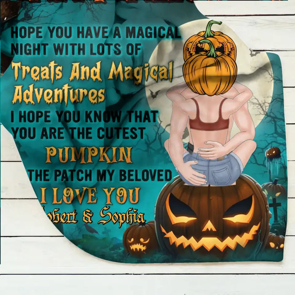 Personalized Couple Fleece Throw Blanket/Quilt - Gift Idea For Him/Her/Couple/Halloween - Happy Halloween Hope You Have A Magical Night