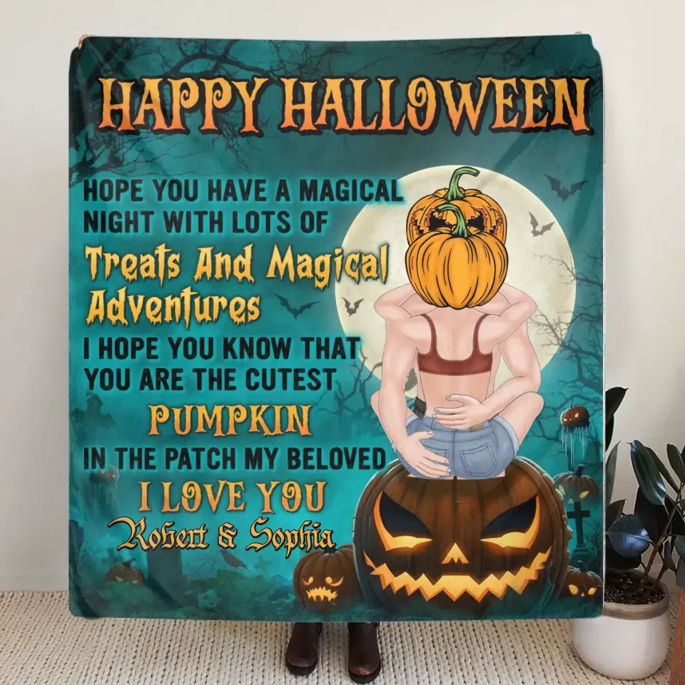 Personalized Couple Fleece Throw Blanket/Quilt - Gift Idea For Him/Her/Couple/Halloween - Happy Halloween Hope You Have A Magical Night